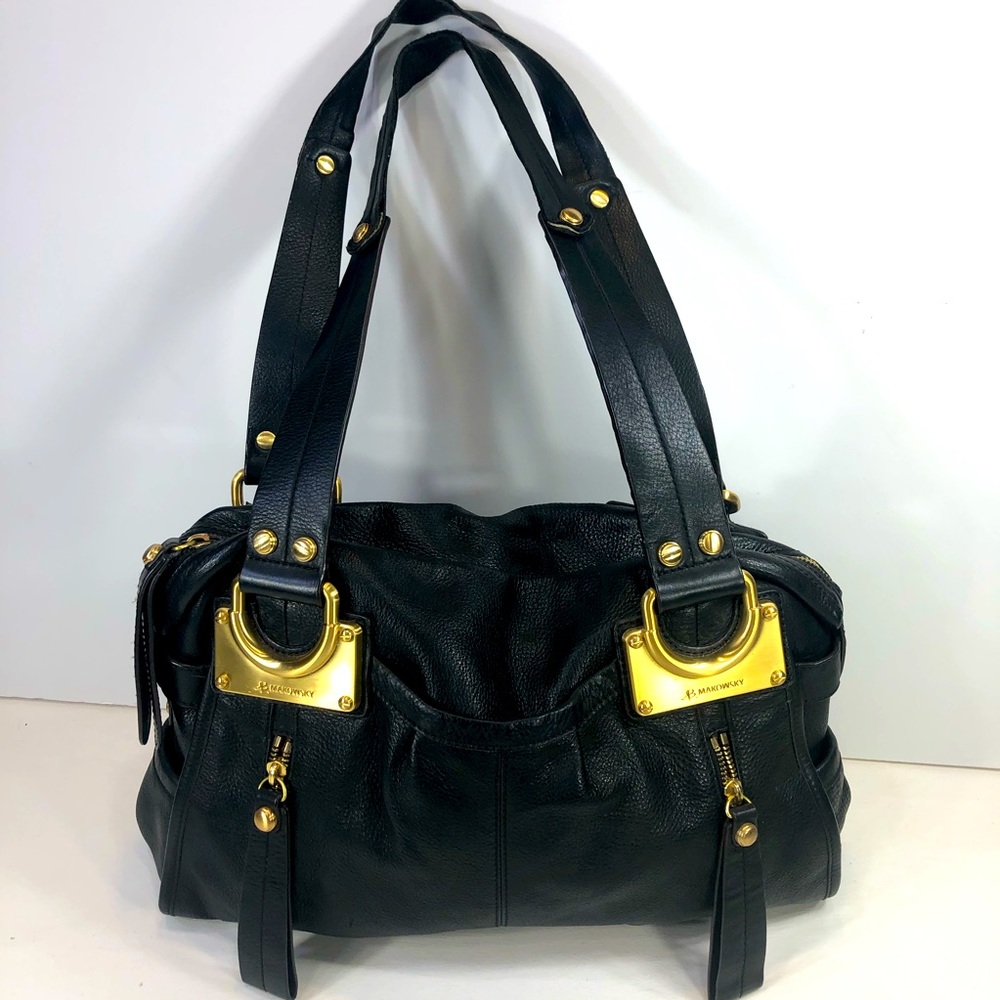 Black leather B. Makowsky purse gold tone hardware